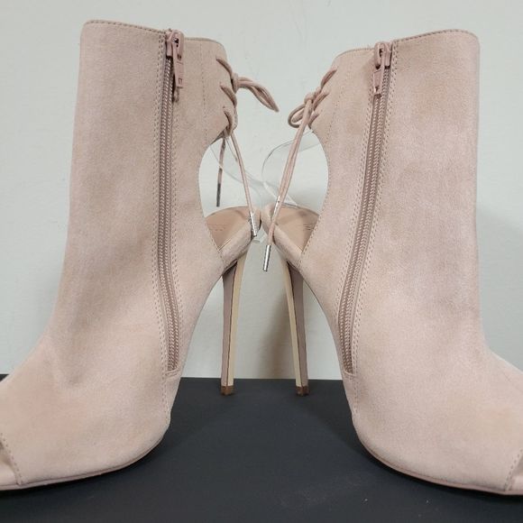 Asos Nude Suede Peep Toe Side Zip Heels Size 6 - Picture 7 of 12